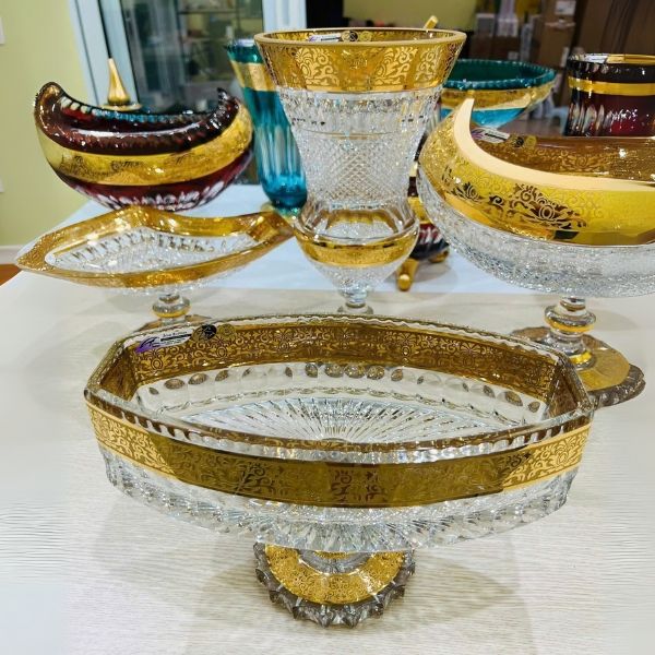 Chân bồng pha lê Boat Romantic 30cm mạ vàng 24k Có thể đựng mứt, bánh kẹo, hạt dưa... ngày Tết.