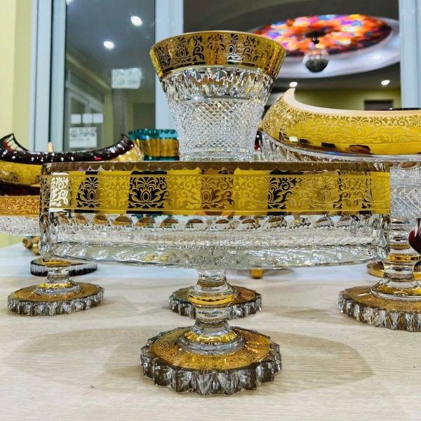 Chân bồng pha lê Boat Romantic 30cm mạ vàng 24k Có thể đựng mứt, bánh kẹo, hạt dưa... ngày Tết.