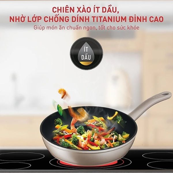 Chảo chống dính bằng hợp kim nhôm, ứng dụng công nghệ Thermo-spot - cảnh báo chuyển màu ở đáy chảo