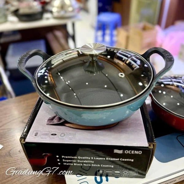 Chảo Gang Oceno Sâu Lòng size 20/25cm Vệ Sinh Đơn Giản, Bảo Quản Dễ Dàng