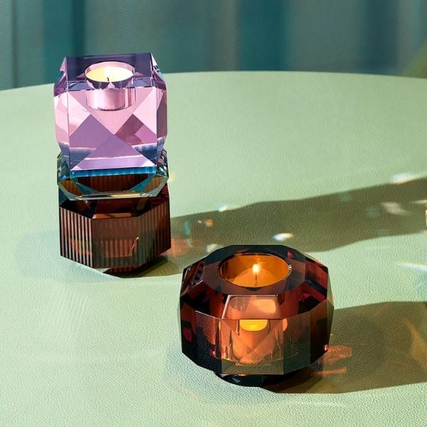 Đế nến pha lê Tealight Texas Supreme Reflections Copenhagen màu nâu – Thiết kế cải tiến với kích thước lớn hơn