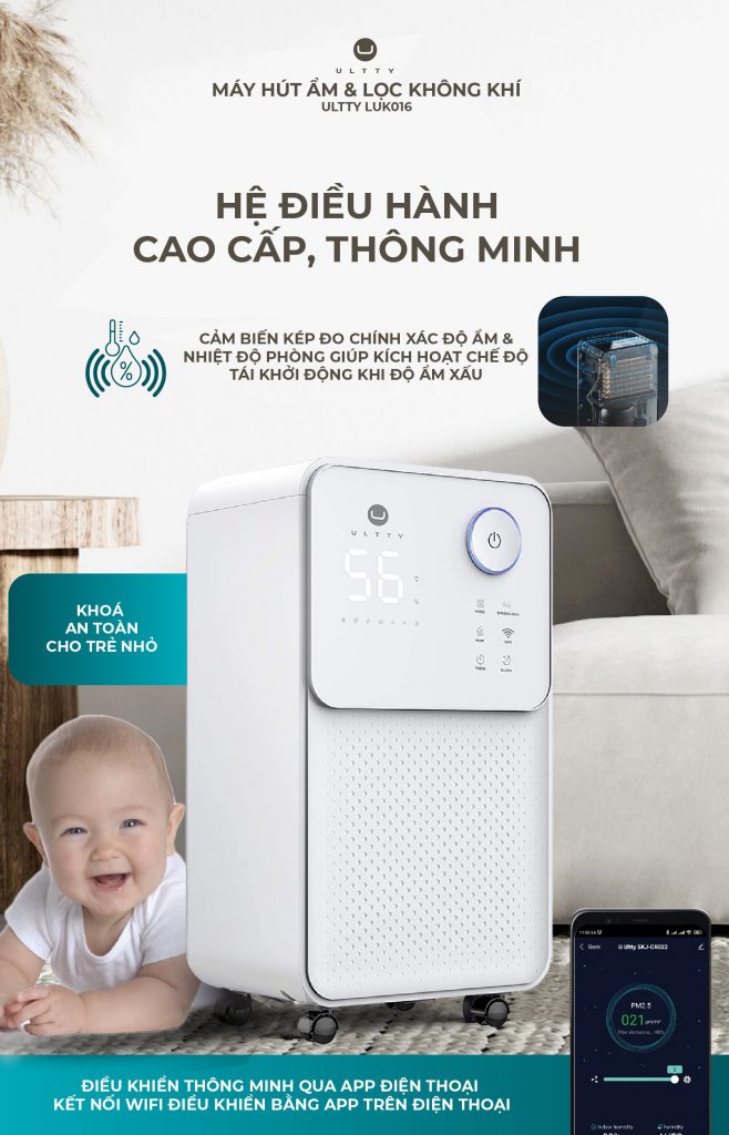 Máy hút ẩm U Ultty LUK016 với Con chip CPU cao cấp thông minh