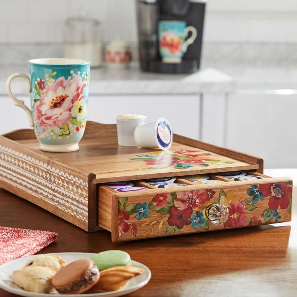 Hộp Đựng Cà Phê & Trà Pioneer Woman Wildflower Whimsy 4 Ngăn – Lý Tưởng Cho Buổi Sáng Tiện Lợi Và Quyến Rũ