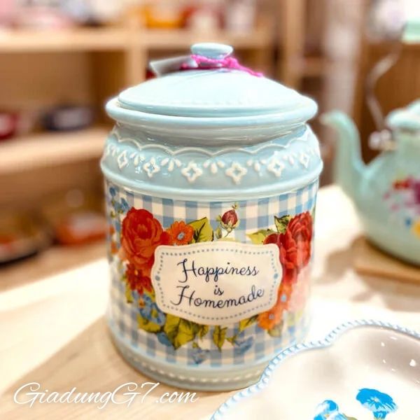 Hũ gốm Pioneer Woman Happiness Is Homemade Họa tiết tinh tế