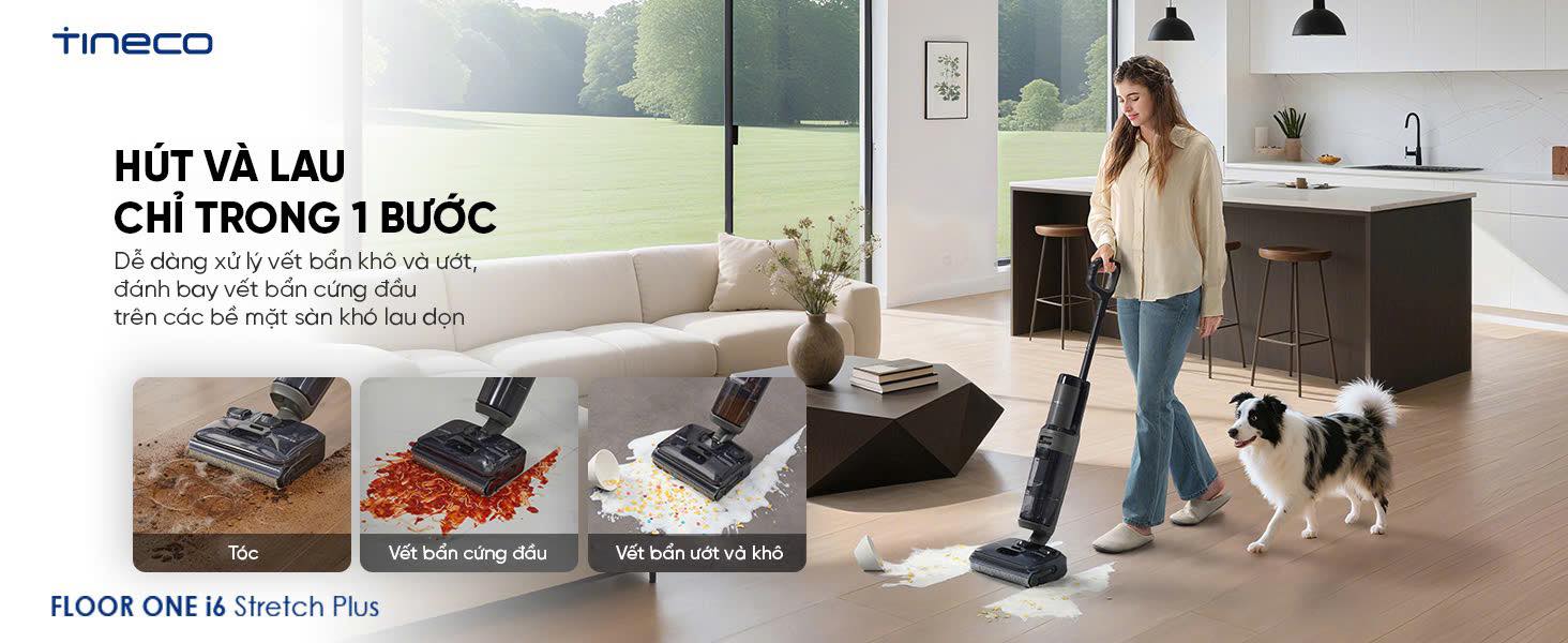 Máy lau sàn hút bụi Tineco Floor One i6 Stretch Plus Bình Tự làm sạch chỉ với một nút bấm