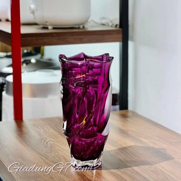 Lọ hoa pha lê Bohemia Flamenco 30cm màu tím Thiết kế uốn lượn độc đáo