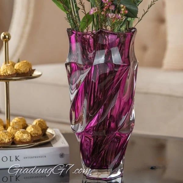 Lọ hoa pha lê Bohemia Flamenco 30cm màu tím Chất lượng pha lê không chì cao cấp