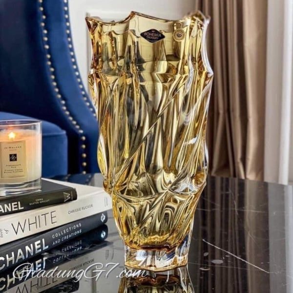 Lọ hoa pha lê Bohemia Flamenco 30cm màu vàng Độ bền cao, chống trầy xước