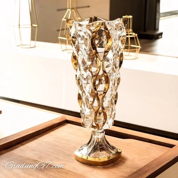 Lọ hoa pha lê Bohemia Samba Opera Gold 40.5cm khảm vàng Cắm hoa để bàn phòng khách, phòng làm việc, không gian khách sạn, nhà hàng, quán cà phê