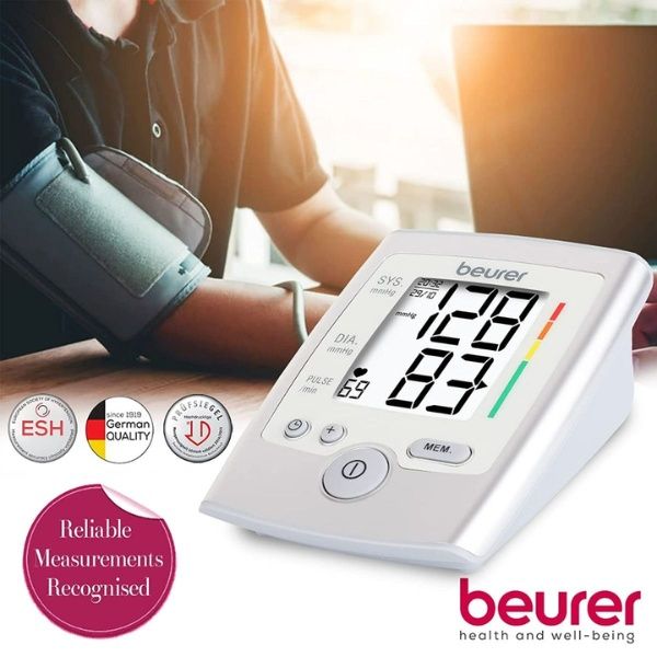 Máy đo huyết áp bắp tay Beurer BM35 với thiết kế màu bạc sang trọng có thời gian đo cực nhanh