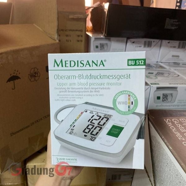 Hộp đựng của Máy đo huyết áp Medisana BU512 (tùy từng lô có các mẫu hộp khác nhau)