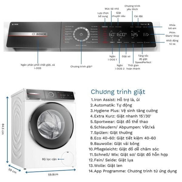 Máy giặt Bosch 10 kg WGB256A40 Serie 8 Vận hành tiết kiệm năng lượng