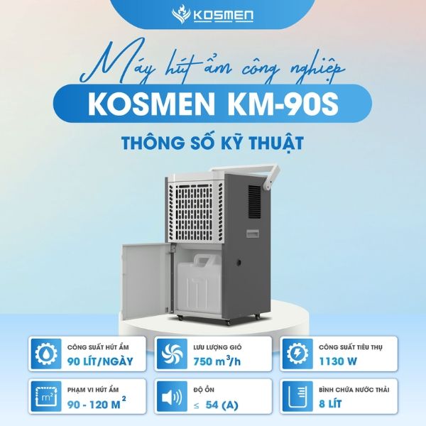 Máy hút ẩm Kosmen KM-90S Kết hợp giữa 2 gam màu: Đen xám và trắng ngà