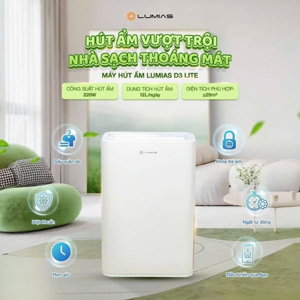 Máy Hút Ẩm Lumias D3 Lite 12L - Giải Pháp Hoàn Hảo Cho Không Gian Nhỏ 2025