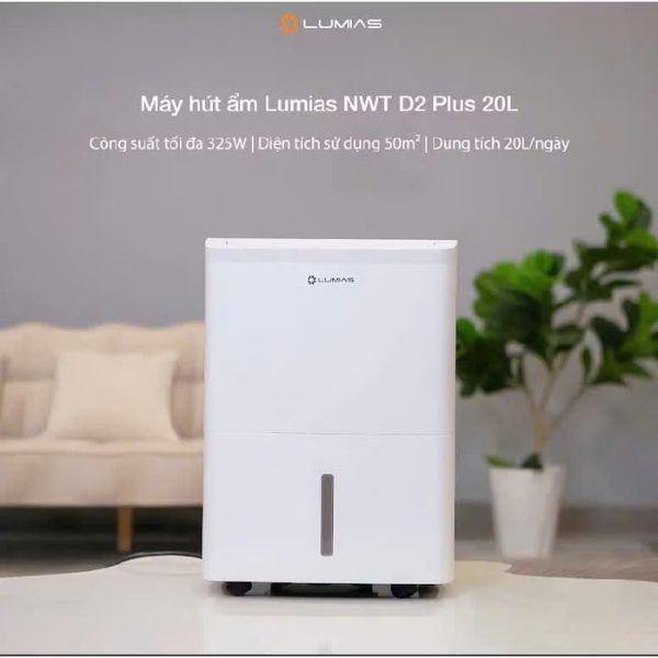 Máy hút ẩm Lumias NWT D2 Plus 20L Với 325W, máy có khả năng hút ẩm lên đến 20L/ngày