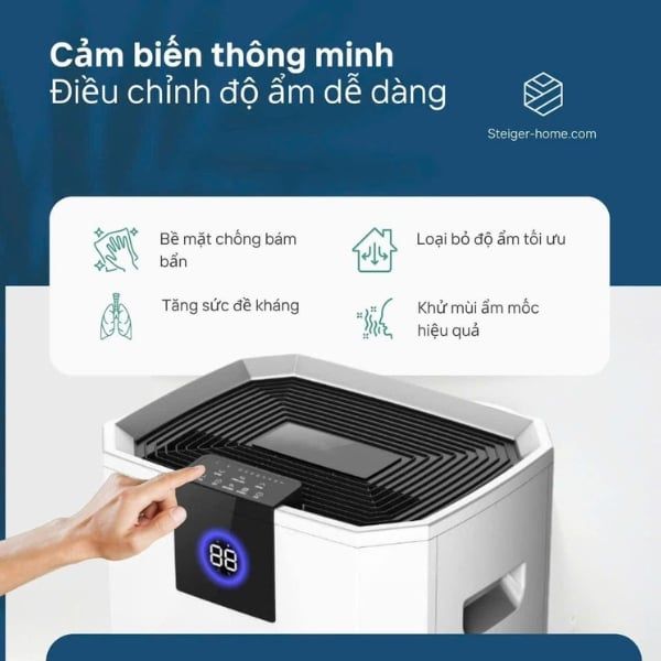Máy hút ẩm Steiger STG 855BW 55L Màn hình điều khiển dễ dàng