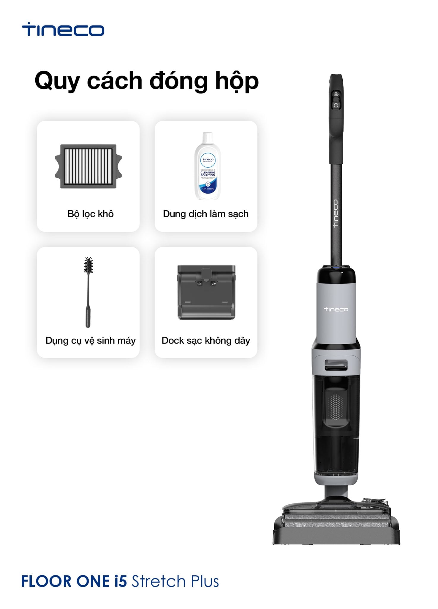 Trọn bộ sản phẩm Máy hút bụi lau sàn Tineco i5 Stretch Plus