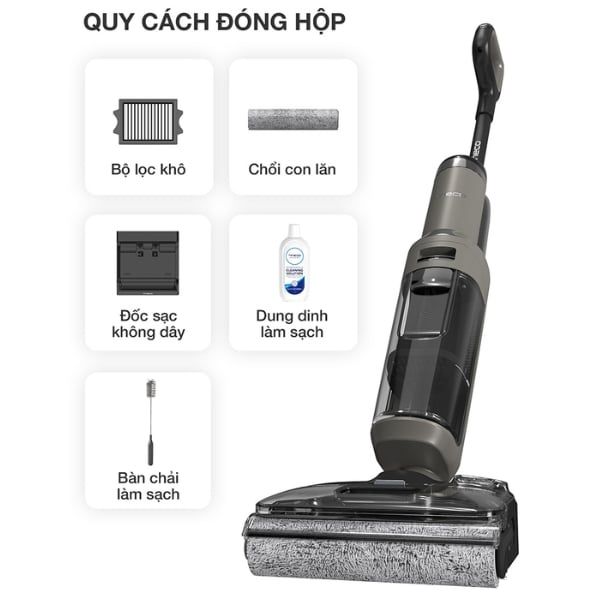Trọn bộ sản phẩm Máy hút bụi lau sàn khô ướt Tineco Floor One i6 Stretch Plus