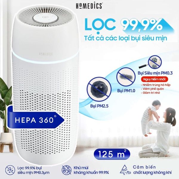 Máy lọc không khí Homedics AP-PET35 giúp giảm phấn hoa, lông thú cưng, khó