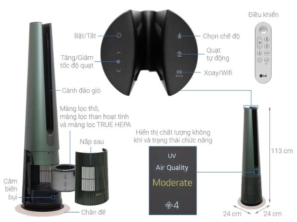 Máy lọc không khí LG PuriCare AeroTower FS15GPGF0 kèm quạt không cánh