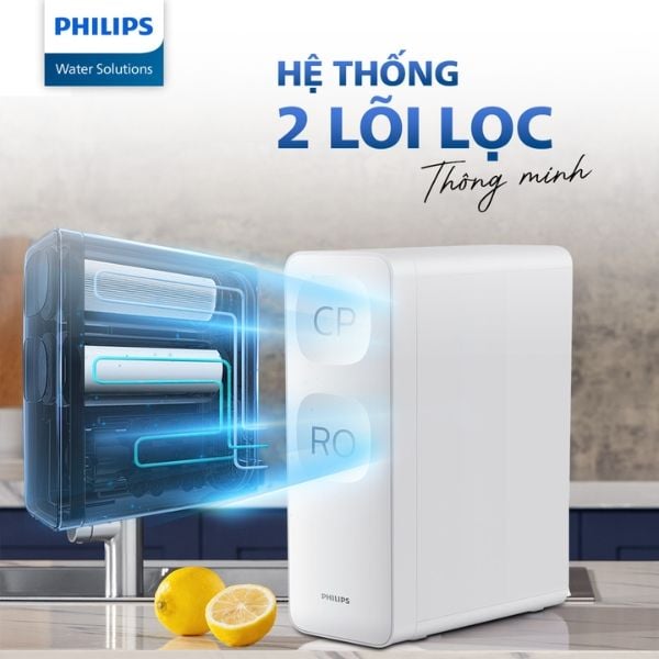 Máy lọc nước RO Philips AUT2015/74&nbsp;Ứng dụng công nghệ lọc đa tầng từ AquaShield loại bỏ hơn 99,999% vi khuẩn, chất gây hại.