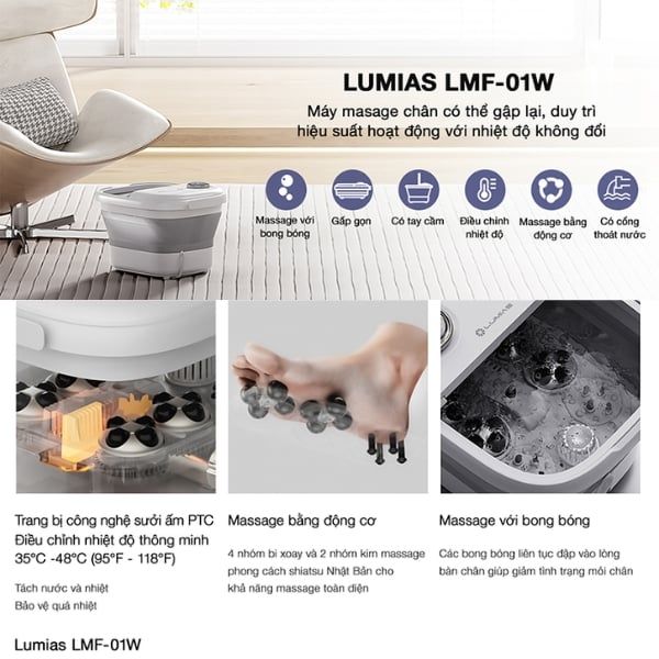 Máy massage chân Lumias LMF-01W hoạt động an toàn và hiệu quả