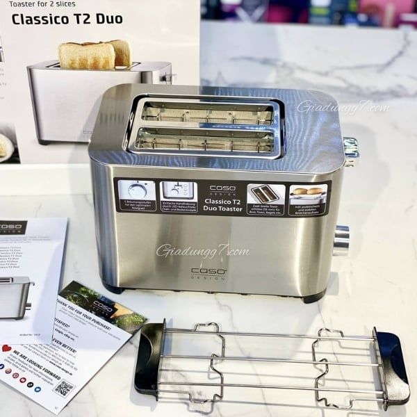 Máy nướng bánh mỳ Caso Classico T2 Duo với Vỏ thép không gỉ cho thiết kế thanh lịch và bền bỉ