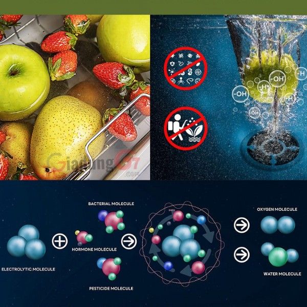 Chức năng điện phân của Máy rửa thực phẩm Heimchef LUX-286 khử trùng 99,99% vi khuẩn bám dính và vi khuẩn gây ngộ độc thực phẩm