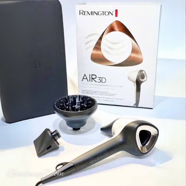 Máy sấy tóc Remington Air3D D7779 thiết kế sáng tạo, lưới tản nhiệt bằng gốm, hai đầu tạo kiểu, bộ khuếch tán, màu trắng / đen