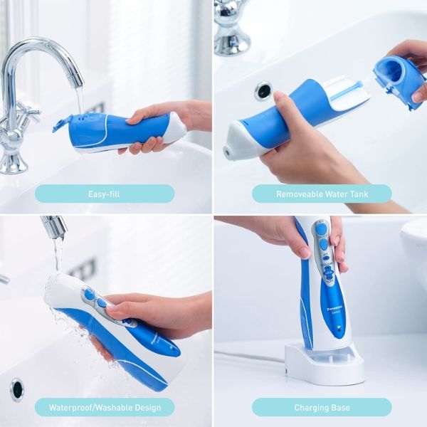 Máy tăm nước Panasonic EW1213A Được trang bị giá đỡ vòi phun và đế sạc có thể treo tường, đi kèm 2 vít