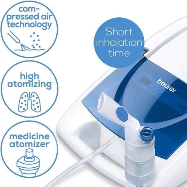 Máy xông khí dung Beurer IH21 sử dụng công nghệ phun sương Atomizer không khí nén, cho tỷ lệ xông thuốc cao (> 0,2 ml/ phút) với thời gian xông ngắn hơn, giúp điều trị các bệnh về hô hấp nhanh chóng.