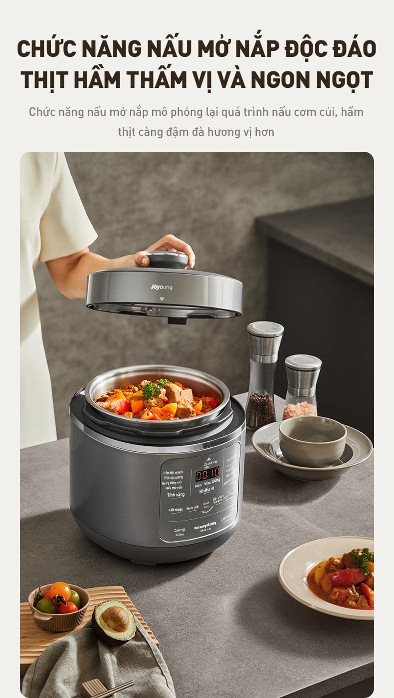 Nồi áp suất Joyoung JHPC-5039 với Chức Năng Nấu Mở Nắp Tiện Lợi