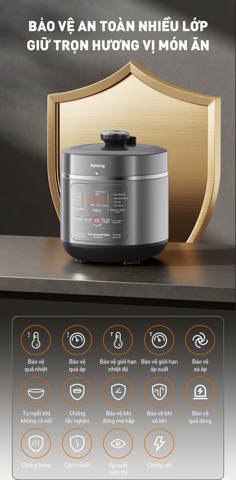 Nồi áp suất Joyoung JHPC-5039 với Tính Năng An Toàn, Bảo Vệ Người Dùng