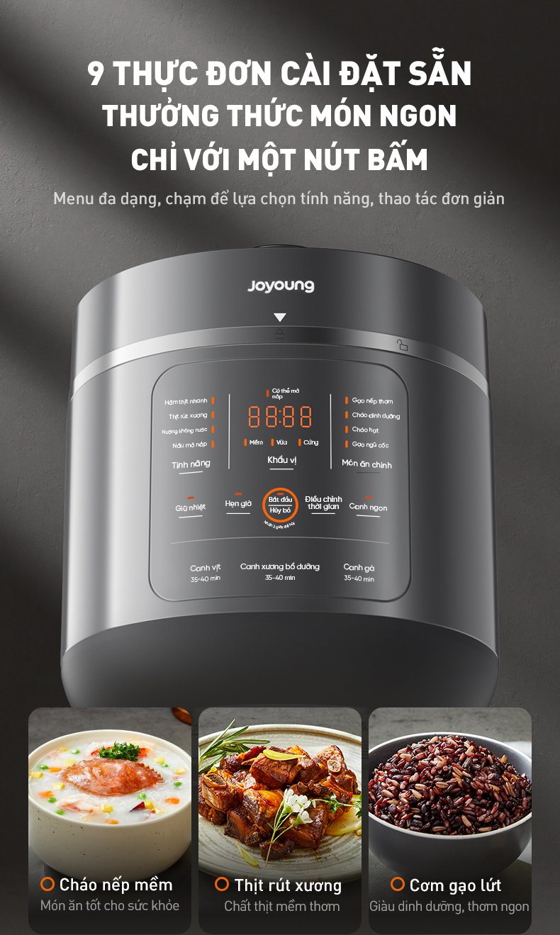 Nồi áp suất Joyoung JHPC-5039 với 9 Chương Trình Nấu và Đa Dạng Chế Độ Tiện Ích