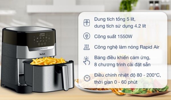 Nồi chiên không dầu Tefal EY505D15 Dung tích 4.2 lít rộng rãi