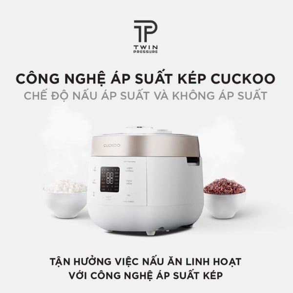 Nồi cơm điện áp suất kép Cuckoo CRP ST1010FW với dung tích 1.8L là lựa chọn lý tưởng cho gia đình từ 2 đến 6 người
