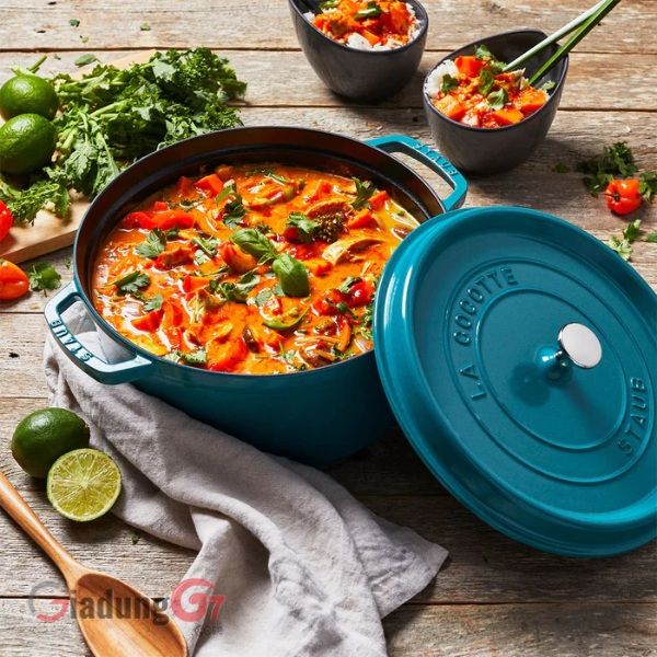 Nồi gang Staub 20cm (2.2L) màu xanh mint An toàn, chống nóng, giữ hương vị của thực phẩm