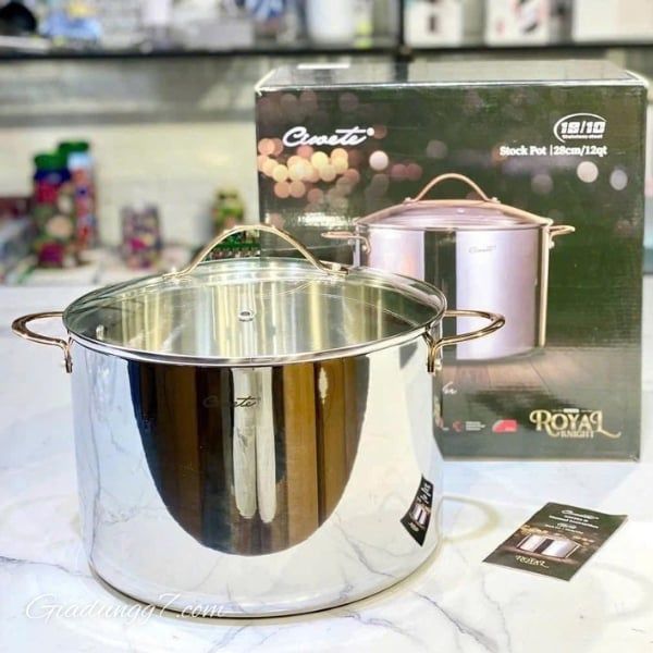 Nồi Inox Ciwete Royal Knight 28cm với đáy 3 lớp Tri-Ply truyền nhiệt nhanh, nấu ăn đều và tiết kiệm năng lượng