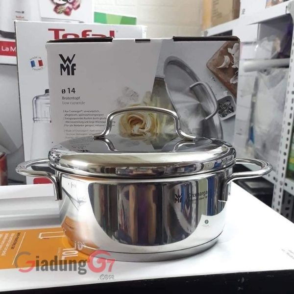 Nồi WMF Bratentopf mini 14cm có nắp kèm vung inox ứng dụng công nghệ Transtherm gồm 3 lớp giúp tỏa nhiệt nhanh,