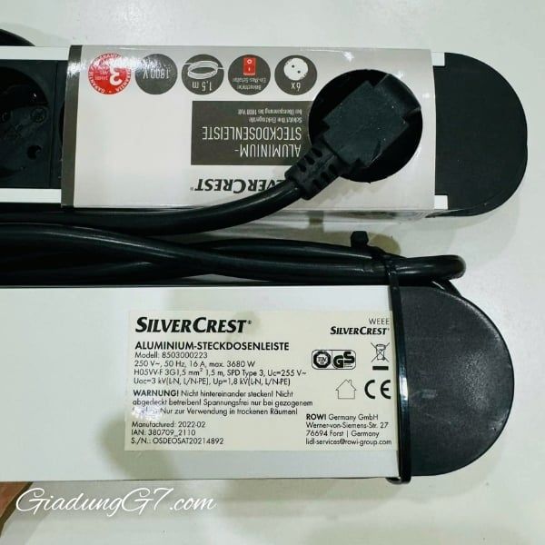 Ổ cắm điện Silvercrest 6 ổ cắm - Nội địa Đức  Bảo vệ các thiết bị điện khỏi quá áp lên tới 1800V