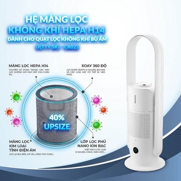 Quạt lọc không khí bù ẩm Ultty CR022 Làm mát bằng 3 công nghệ hiện đại bậc nhất, tận hưởng làn gió sảng khoái như gió tự nhiên.