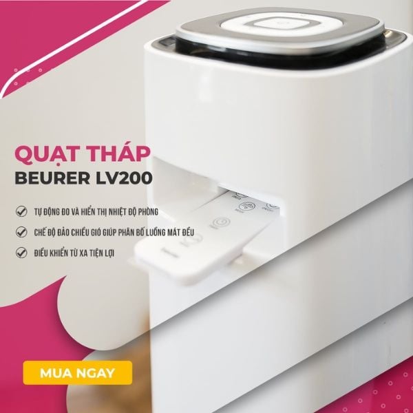 Quạt tháp Beurer LV200 với Điều khiển từ xa của quạt dùng 1 pin CR2025