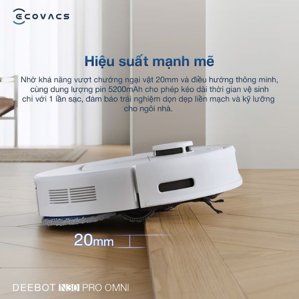 Robot hút bụi lau nhà Ecovacs Deebot N30 Pro Omni 2025 Vượt chướng ngại vật 20mm