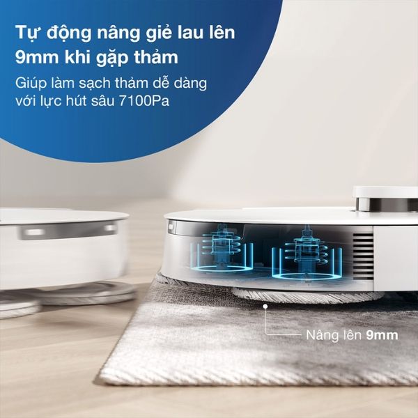 Robot hút bụi lau nhà Ecovacs Deebot T20e Omni có thể nhận diện thảm với độ chính xác cao.