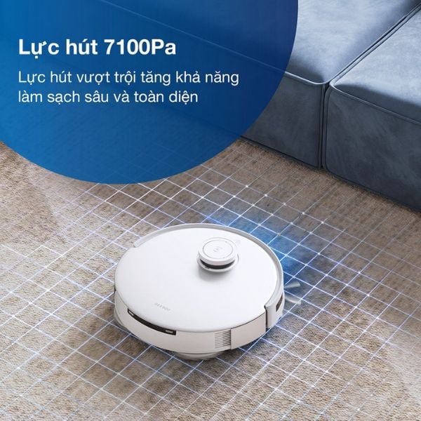 Robot hút bụi lau nhà Ecovacs Deebot T20e Omni Lực hút siêu mạnh 7100Pa, vượt trội hơn và tăng cường khả năng hút bụi trên thảm.
