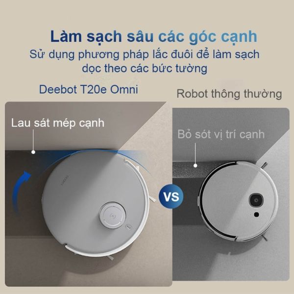 Robot hút bụi lau nhà Ecovacs T20e Omni làm sạch sâu các góc cạnh