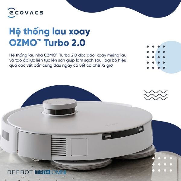 Robot hút bụi lau nhà Ecovacs Deebot T20e Omni có Hệ thống lau nhà xoay OZMO Turbo 2.0