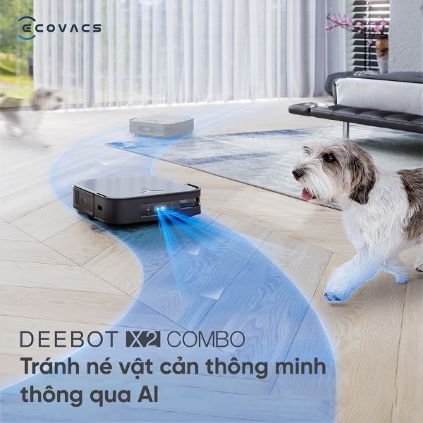 Deebot X2 Combo - Công nghệ AIVI 3D 2.0 giúp robot né tránh vật cản và làm sạch nhanh chóng.