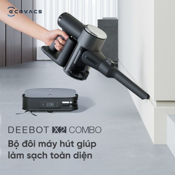 Robot hút bụi lau nhà và máy hút bụi cầm tay Ecovacs Deebot X2 Combo dọn dẹp hiệu quả