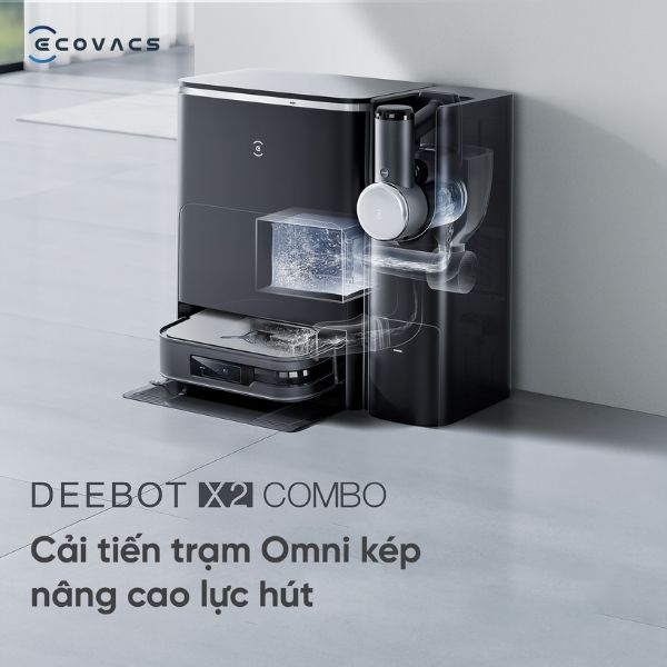 Deebot X2 Combo - Công nghệ AIVI 3D 2.0 giúp robot né tránh vật cản và làm sạch nhanh chóng.